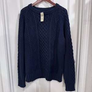 LL Bean Signature Men's Navy Knit Fisherman’s Crewneck Sweater NWT